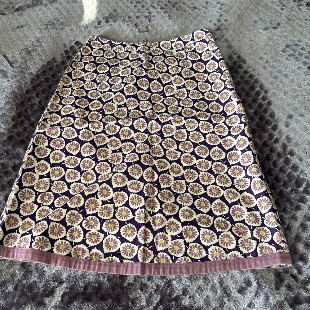 Boden A-Line Skirt with Purple and Cream Floral Design